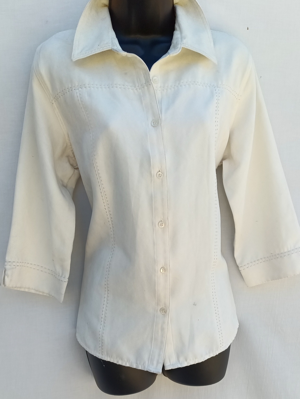 Upcycled Suede Northern Reflections Cream Button-Front Collared Shirt W Back Art